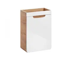 Small Cloakroom Vanity Unit Wall Hung 400mm Bathroom Cabinet Modern White Gloss and Oak - Aruba