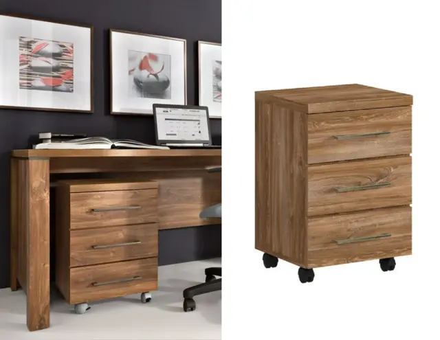 Under Desk Storage Drawers Mobile Pedestal Unit for Study Home Office Bedside Cabinet Oak Effect - Gent - image 1