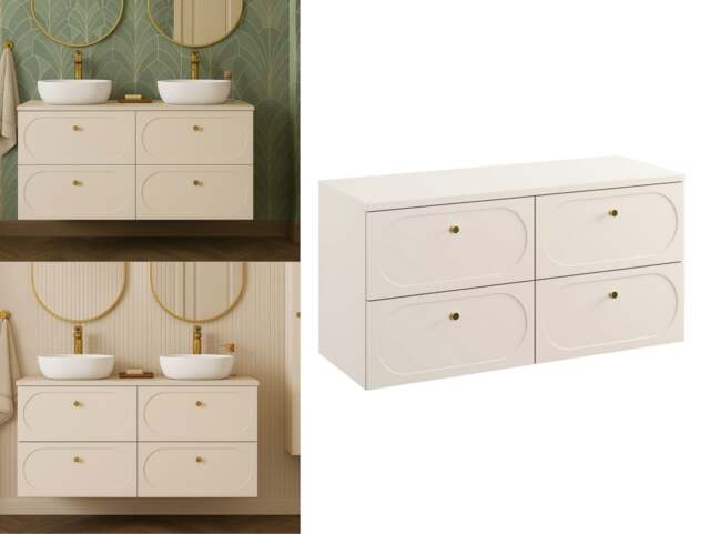 Double Vanity Unit Beige Bathroom Sink Cabinet 4 Drawer 120cm Art Deco Gatsby - Donna - image 1