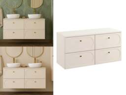 Double Vanity Unit Beige Bathroom Sink Cabinet 4 Drawer 120cm Art Deco Gatsby - Donna - thumbnail 1