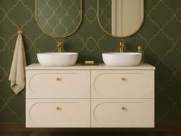 Double Vanity Unit Beige Bathroom Sink Cabinet 4 Drawer 120cm Art Deco Gatsby - Donna - thumbnail 4