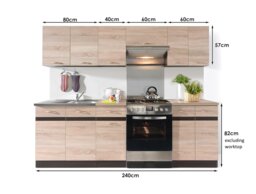 Kitchen Cabinets Set 7 Units Complete Wall and Base Cupboards 240cm Dark Wood Wenge with Light Oak – Junona - thumbnail 4