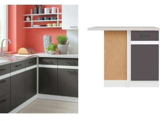 Corner Kitchen Cabinet 1000mm Base Unit 100cm Left Grey and White Gloss L Shaped Modern Free Standing - Junona - image 1