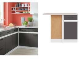 Corner Kitchen Cabinet 1000mm Base Unit 100cm Left Grey and White Gloss L Shaped Modern Free Standing - Junona