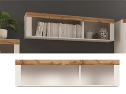 Wall Shelf Bookshelf Cabinet Display Storage White and Oak Panel Unit Scandi - Holten