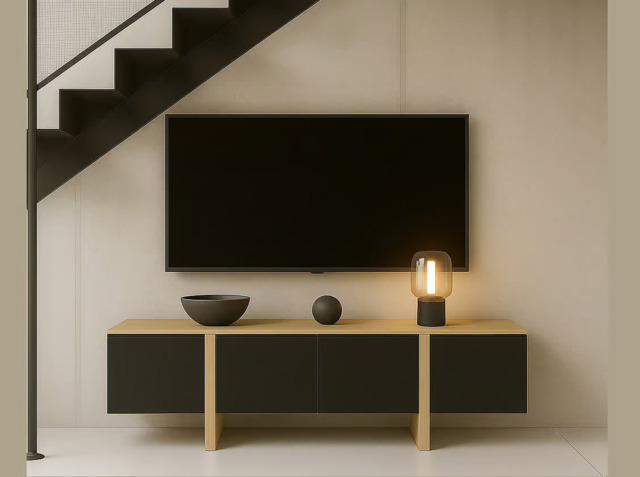 Black and Oak TV Stand Cabinet 160cm Media Entertainment Storage Unit with Doors for up to 65 inch TV - Kiznie - image 1