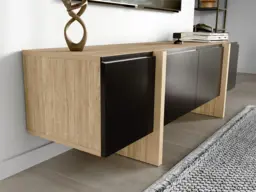 Black and Oak TV Stand Cabinet 160cm Media Entertainment Storage Unit with Doors for up to 65 inch TV - Kiznie - thumbnail 4