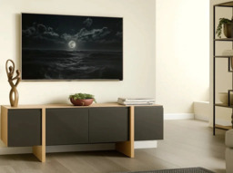 Black and Oak TV Stand Cabinet 160cm Media Entertainment Storage Unit with Doors for up to 65 inch TV - Kiznie - thumbnail 3