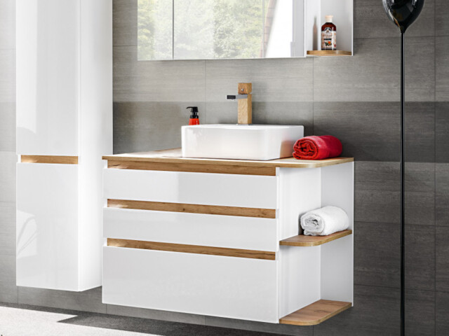 Vanity Wall Bathroom Cabinet 940mm Unit Drawers Countertop Sink Modern White / White Gloss Oak - Platinum - image 1