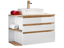 Vanity Wall Bathroom Cabinet 940mm Unit Drawers Countertop Sink Modern White / White Gloss Oak - Platinum - thumbnail 2
