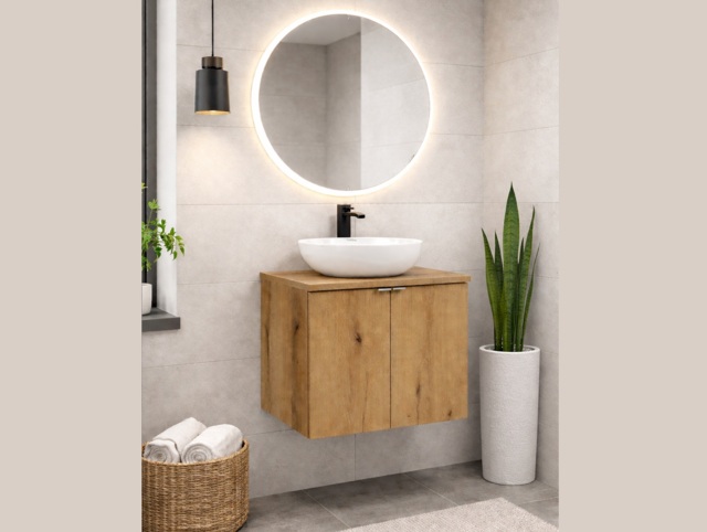 600mm Vanity Unit with Basin Bathroom Floating Wall Hung Countertop Cabinet Coastal Oak - Nova - image 1