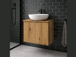 600mm Vanity Unit with Basin Bathroom Floating Wall Hung Countertop Cabinet Coastal Oak - Nova - thumbnail 2