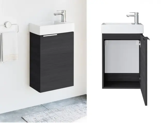 Bathroom Vanity Unit with Basin Cloakroom 400mm Wall Hung Sink Cabinet Grey Black Grey Ash Finish - Avir - image 1