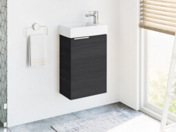 Bathroom Vanity Unit with Basin Cloakroom 400mm Wall Hung Sink Cabinet Grey Black Grey Ash Finish - Avir - thumbnail 2
