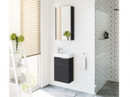 Bathroom Vanity Unit with Basin Cloakroom 400mm Wall Hung Sink Cabinet Grey Black Grey Ash Finish - Avir - thumbnail 3
