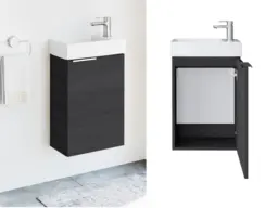 Bathroom Vanity Unit with Basin Cloakroom 400mm Wall Hung Sink Cabinet Grey Black Grey Ash Finish - Avir - thumbnail 1