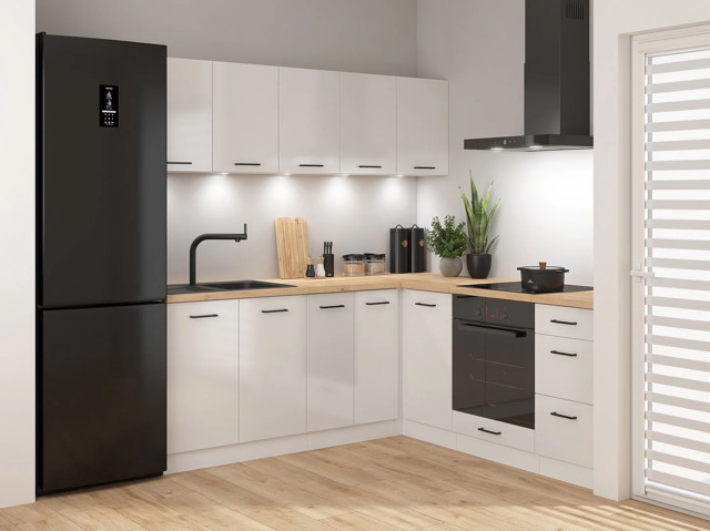 Kitchen Corner Set Cabinets Units Gloss White Modern Freestanding 8 Cupboards Complete DIY Fitted Kitchen - Junona - image 1