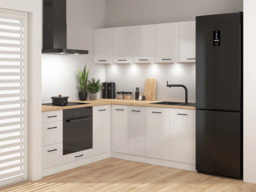 Kitchen Corner Set Cabinets Units Gloss White Modern Freestanding 8 Cupboards Complete DIY Fitted Kitchen - Junona - thumbnail 2