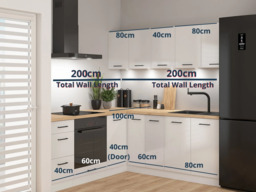 Kitchen Corner Set Cabinets Units Gloss White Modern Freestanding 8 Cupboards Complete DIY Fitted Kitchen - Junona - thumbnail 4