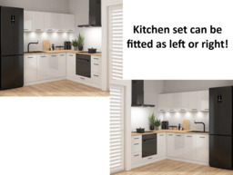 Kitchen Corner Set Cabinets Units Gloss White Modern Freestanding 8 Cupboards Complete DIY Fitted Kitchen - Junona - thumbnail 3