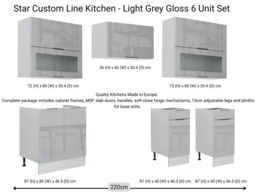 Kitchen Cabinets 6 Unit Cupboards Set 220cm DIY Fitted Package Light Grey Gloss - Star - thumbnail 3