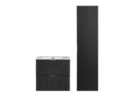 Bathroom Furniture Set 600mm Vanity and Tallboy Ribbed Black Wall Floating Cabinets with Sink - Adel - thumbnail 2