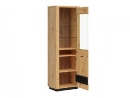 Slim Glass Display Dresser Cabinet Tall Unit 2 Doors Artisan Oak / Burnt Board Effect with LEDs - Ostia - thumbnail 4