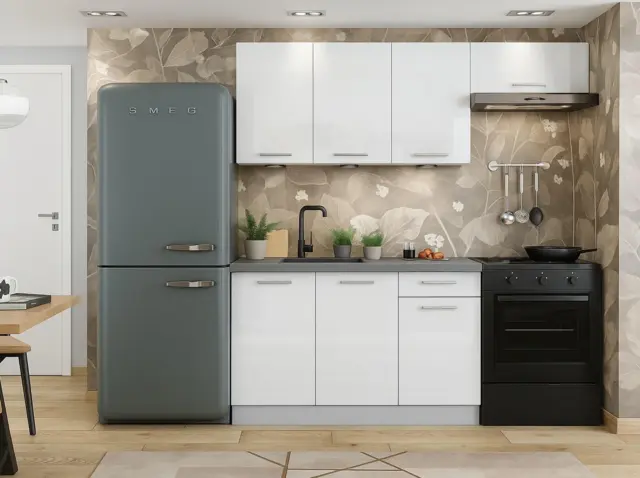 Kitchen Cabinets Cupboard 5 Unit Kitchenette Set White High Gloss Complete 180cm Soft Close Small Kitchen - Ella - image 1