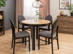 Round Extendable Dining Table Oval Oak Effect Top Black Legs 4 6 8 10 12 Seater Extends 105cm to 240cm – Indus - thumbnail 3