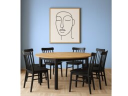 Round Extendable Dining Table Oval Oak Effect Top Black Legs 4 6 8 10 12 Seater Extends 105cm to 240cm – Indus - thumbnail 2