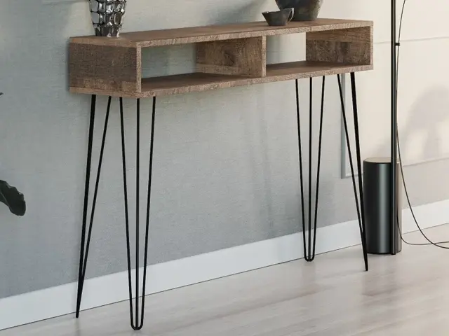 Slim Desk Hairpin Console Computer Table Hallway Home Office Industrial Loft Metal Legs Dark Oak 110cm - Mare - image 1