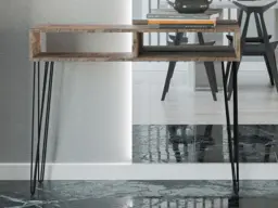 Slim Desk Hairpin Console Computer Table Hallway Home Office Industrial Loft Metal Legs Dark Oak 110cm - Mare - thumbnail 4
