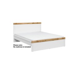 Scandi King Size Bed Frame with 160cm Euro Wooden Slats White Gloss and Oak High Headboard - Holten - thumbnail 4