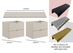 Double Vanity Unit Countertop Worktop 1200mm Modern Wall Mounted 4 Drawer Cabinet Floating Bathroom Beige - Dalia - thumbnail 3