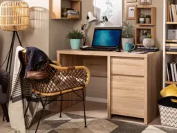 Desk with Drawer Home Office Study Deep Computer Table 120cm with Cabinet Storage Sonoma Oak - Kaspian
