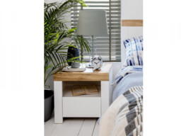 White Gloss Bedside Cabinet Side Table Night Stand with Drawer Bedroom Lounge Scandi Bedroom Storage Unit - Holten - thumbnail 2