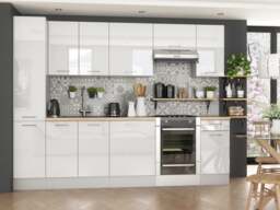 Scandi Style Kitchen Cupboards 8 Unit DIY Set Slim Larder 280cm White High Gloss - Ella