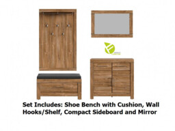 Modern 4 Pc Hallway Set: Shoe Bench Seat, Cabinet, Mirror and Wall Coat Hanger Hooks Medium Oak Effect - Gent - thumbnail 2