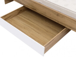Single Bed Frame with Drawer Underbed Storage Headboard Wooden Slats White Gloss/Oak Finish - Zele - thumbnail 3