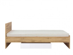 Single Bed Frame with Drawer Underbed Storage Headboard Wooden Slats White Gloss/Oak Finish - Zele - thumbnail 2
