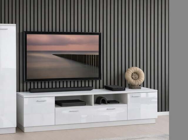 White Gloss TV Unit Modern Cabinet with Storage Wide Media Entertainment Stand – Sol - image 1