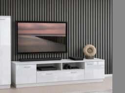 White Gloss TV Unit Modern Cabinet with Storage Wide Media Entertainment Stand – Sol - thumbnail 1