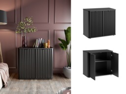 Black Sideboard Cabinet Small Compact Slimline 800mm Buffet Unit Ribbed Fluted Doors - Nuvo - thumbnail 1