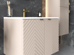 Fluted Bathroom Furniture Set Wall Hung 600mm Vanity Sink Unit Tall Storage Cabinet Tallboy Beige Cashmere - Cara - thumbnail 2