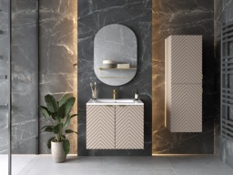 Fluted Bathroom Furniture Set Wall Hung 600mm Vanity Sink Unit Tall Storage Cabinet Tallboy Beige Cashmere - Cara