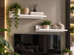 Floating Wall Shelf Set of Two Panels 70cm White Display Book Storage - Fever - thumbnail 1