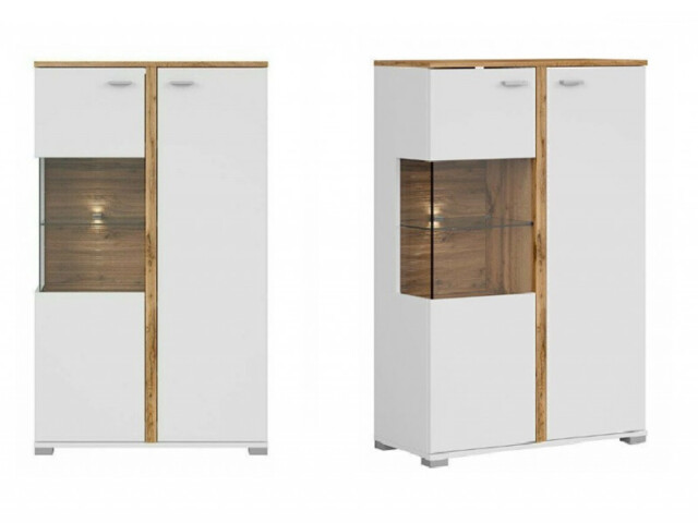 Glass Display Cabinet Dresser Storage Unit Buffet Compact Soft Close LED Light Modern White / Oak Finish - Alamo - image 1