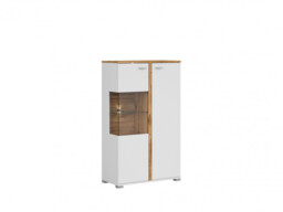 Glass Display Cabinet Dresser Storage Unit Buffet Compact Soft Close LED Light Modern White / Oak Finish - Alamo - thumbnail 2