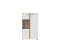 Glass Display Cabinet Dresser Storage Unit Buffet Compact Soft Close LED Light Modern White / Oak Finish - Alamo - thumbnail 3