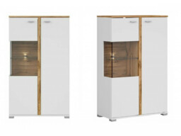 Glass Display Cabinet Dresser Storage Unit Buffet Compact Soft Close LED Light Modern White / Oak Finish - Alamo - thumbnail 1